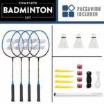 Fostoy Badminton Racquets,Lightweight Carbon Fiber Badminton Rackets Set for Adult and Children, Including 4 Rackets, 3 Shuttlecocks, 4 Overgrip and Carry Bag (Blue)