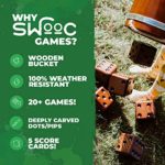 SWOOC Games – Yardzee, Farkle & 20+ Games – Giant Yard Dice Set (All Weather) with Wooden Bucket, 5 Big Laminated Score Cards, and Dry Erase Marker – Jumbo Backyard Lawn Games
