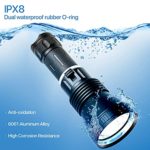 Diving Flashlight,ZHUVATAR 6000 Lumen Waterproof Diving Torch,Rechargeable Scuba Dive Lights Underwater LED Flashlight,Submersible Lights with Battery and Charger for Under Water Deep Sea Cave