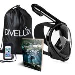 DIVELUX Snorkel Mask – Original Full Face Snorkeling and Diving Mask with 180° Panoramic Viewing – Longer Ventilation Pipe, Watertight, Anti Fog & Anti Leak Technology, (Black, L/XL)