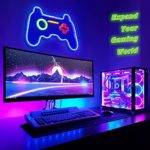 Neon Sign Gaming, (16 x 11inch) Big Game LED Light Room Decor, Gamepad Neon Controller Signs, Cool Party Wall Decoration for Teen Boys Bedroom, Gamer Room Accessories