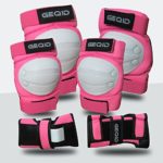 GEQID Adult/Youth or Kids Knee Pads Elbow Pads Wrist Guards Protective Gear set Impact resistance for Skateboards Inline Roller Skating Skates Scooters (Pink, Medium (Youth))