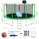CITYLE 1200LBS 12FT Tranpoline for Adults/Kids with Safety Enclosure Net, Basketball Hoop, Ball, Wind Stakes and Ladder, Heavy Duty Outdoor Recreational Tranpolines for Family, Green