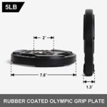 LIONSCOOL 2-Inch Rubber Coated Olympic Grip Plate in Pairs or Single for Strength Training, Weightlifting and Bodybuilding, Solid Cast Iron Weight Plates for Barbell, 2.5-45LBS, One Year Warranty (5LB PAIR)
