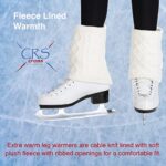 CRS Cross Leg Warmers and Headband Set for Figure Skating. Zipper Easy On/Off. Warm Knit Fleece Lined – White Short