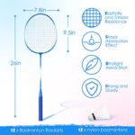 Meooeck 12 Pcs Badminton Rackets Set Badminton Rackets for Adults and Teenagers Badminton Set with 18 Nylon Badminton Shuttlecocks for Backyard Gym Beach Outdoor Games, Red and Blue