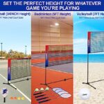JOLORLY 10FT All-in-One Badminton, Pickleball and Kids’ Volleyball Net Sets for Backyards, Portable Small Nets (10ft Wide x 7ft max Height) Outdoor Driveway Beach Sports Set with Adjustable Net