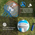 Olybeaka Badminton & Volleyball Combo Set with Net, Anti-Sagging Design, 4 Badminton Rackets, 3 Birdies and PU Volleyball for Backyard Lawn Beach