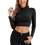 Crop Tops for Women Turtle Necks for Womens Long Sleeve Cheerleading Top Cropped T Shirts for Women Dark Academia Clothing Black X-Large