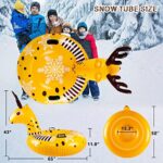 TNELTUEB 65 Inch Inflatable Elk Snow Tube, JUOIFIP Reindeer Snow Sleds with Sturdy Handles and Hard Bottoms for Kids and Adults – Heavy Duty Sledding Tubes Yellow