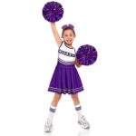 Toulite 4 Pcs Girls Cheerleader Costume Outfit Set Fancy Dress for Kids Halloween Sport Game (Purple,6-7 Years)