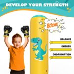 QPAU Inflatable Punching Bag, 48 Inch Stable Inflatable Boxing Bag for 3-6 Kids,Dinosaur Toy & Gifts for Boys and Girls, Kids Boxing Set for Practicing Karate, Taekwondo, MMA,Cyan
