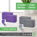 Gaiam Yoga Block 2 Pack & Yoga Strap Combo Set – Yoga Blocks with Strap, Pilates & Yoga Props to Help Extend & Deepen Stretches, Yoga Kit for Stability, Balance & Optimal Alignment – Grey
