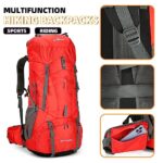 ZCSQIUO 75L Hiking Backpack for Men Women Daypack Backpack Outdoor Waterproof Camping Backpack with Rain Cover (Red)
