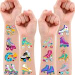 100 PCS Roller Skate Skating Temporary Tattoos Themed Birthday Party Favors Decorations Supplies Decor Retro 80s 90s Disco Skateboard Tattoo Stickers Gifts For Boys Girls Class Prizes Carnival