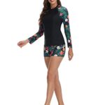 Womens Long Sleeve Rash Guard Sun Protection Printed Surfing Swimsuit Shirt Bathing Suit XL Black-Floral