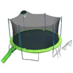 UBGO 16FT Trampoline with Slide & Football Goal,Outdoor Trampoline with Enclosure Net and Ladder,Recreational Trampoline for Kids and Adults-Green