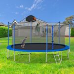 DHPM 14FT Trampoline Foot Outdoor with Basketball Hoop,Tranpoline Safety Enclosure Net, Ladder,Heavy Duty Recreational Tranpolines,Round Outdoor Recreational for Kids Adults