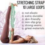 [NEW 2023] TECEUM Stretching Strap for Yoga & Physical Therapy – 10 Loops – Choice of materials & colors – Non-elastic Leg Stretch Out Straps for Stretching, Exercising, Pilates, Post-injury