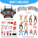 34PCS Wrestling Toys for Kids – Action Figures For Boys Age 3-12 – Wrestler Warriors Toys, 12 Wrestling Action Figures, 2 Wrestling Ring, 20 Realistic Accessories for Birthday Gift Cake Toppers