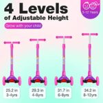 BELEEV Scooters for Kids 3 Wheel Kick Scooter for Toddlers Girls Boys, 4 Adjustable Height, Lean to Steer, Light up Wheels, Extra-Wide Deck, Easy to Assemble for Children Ages 3-12 (Pink Purple)