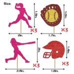 24Pcs Softball Cupcake Topper Decorations Glitter Softball Birthday Cake Decorations for Girls Baby Shower Party Decorations Supplies