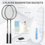 MBFISH Badminton Racket Set with 2 Carbon Fiber Rackets, 3 Shuttlecocks, 2 Replacement Racket Grip Tapes and 1 Badminton Bag – Perfect for Beginners & Outdoor Games 4U Black 2P