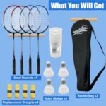 Magicorange Badminton Rackets Set of 4 for Outdoor Backyard Games, Including 4 Racquets,4 Shuttlecocks, 4 Replacement Grip Tapes & 1 Carry Bag (Blue+Red)