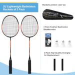 Zalava Badminton Racquets Set Professional Badminton Rackets Lightweight, 2 Pack Carbon Fiber, 3 Feather Shuttlecocks, 2 Protect Case, 2 Overgrip,for Beginners,Advanced Players