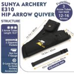 SUNYA Archery Hip Quiver for Arrows. Includes 3 Tubes, Tab and Release Pockets and Nylon Belt. Fit for Target Archery (Black)